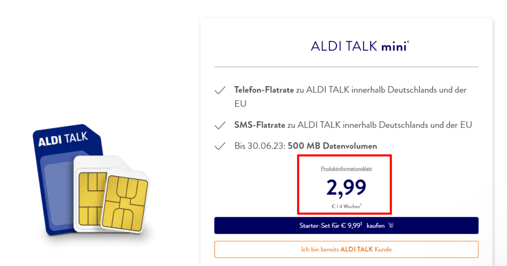 Partnertarife per ALDI Talk mini